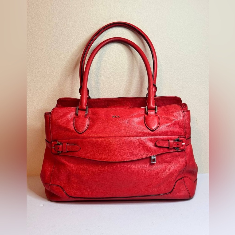 Lauren Ralph Lauren Red Leather Satchel Tote